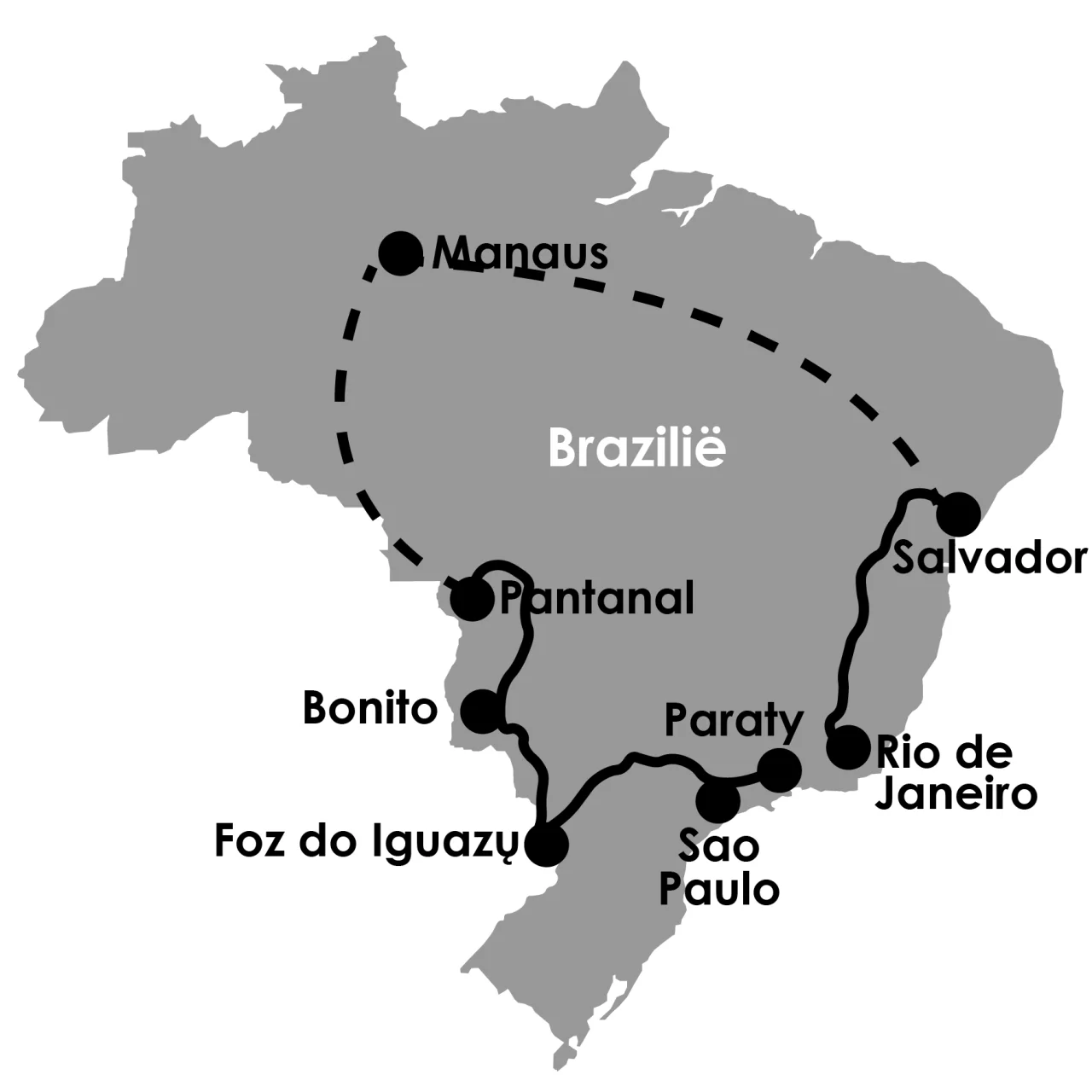 Rondreis Brazilië kaart