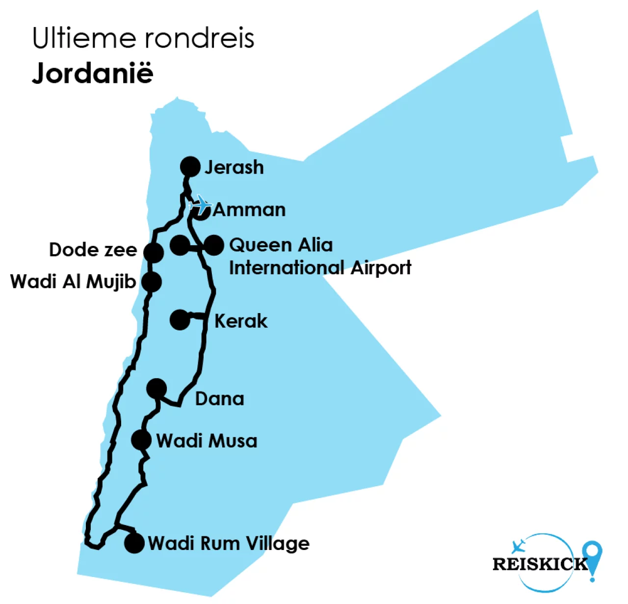 Ultieme rondreis Jordanie kaart - Reiskick
