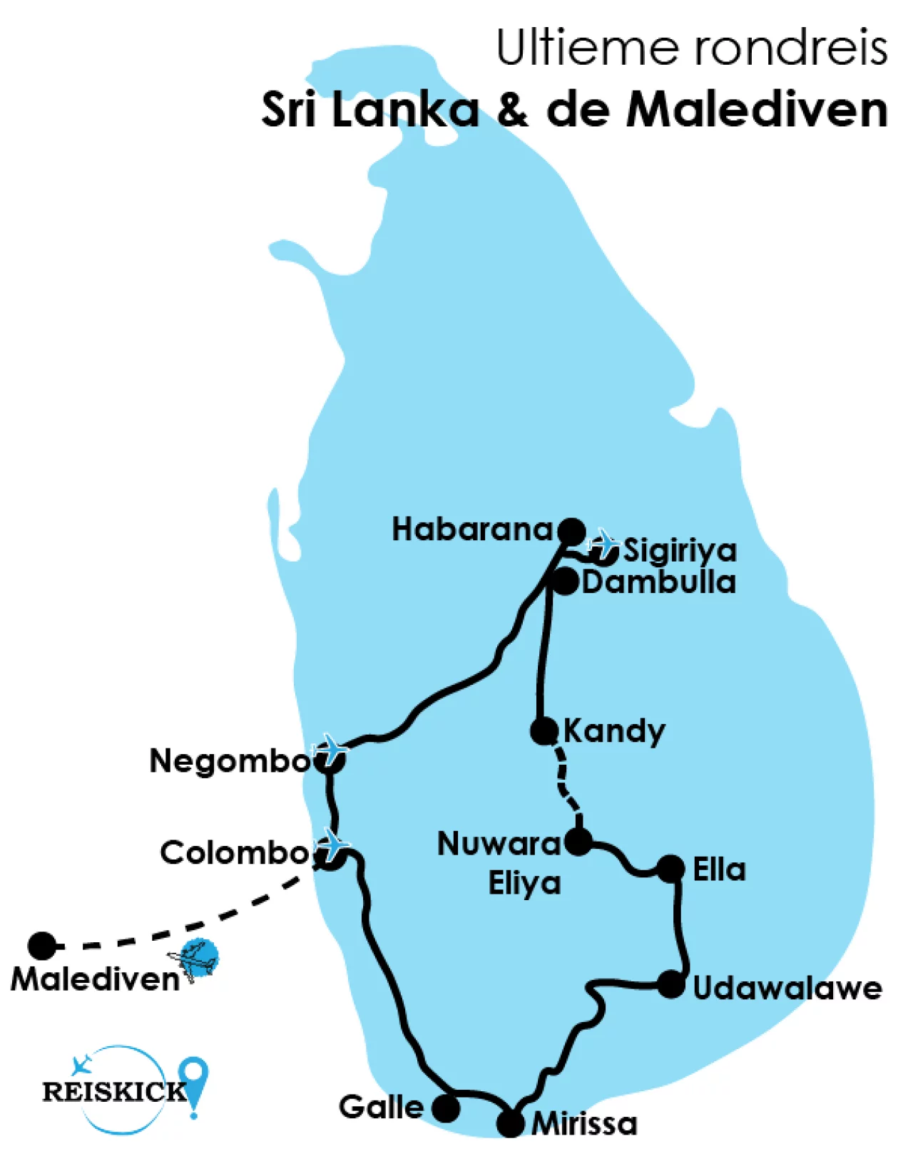 Ultieme rondreis kaart - Sri Lanka
